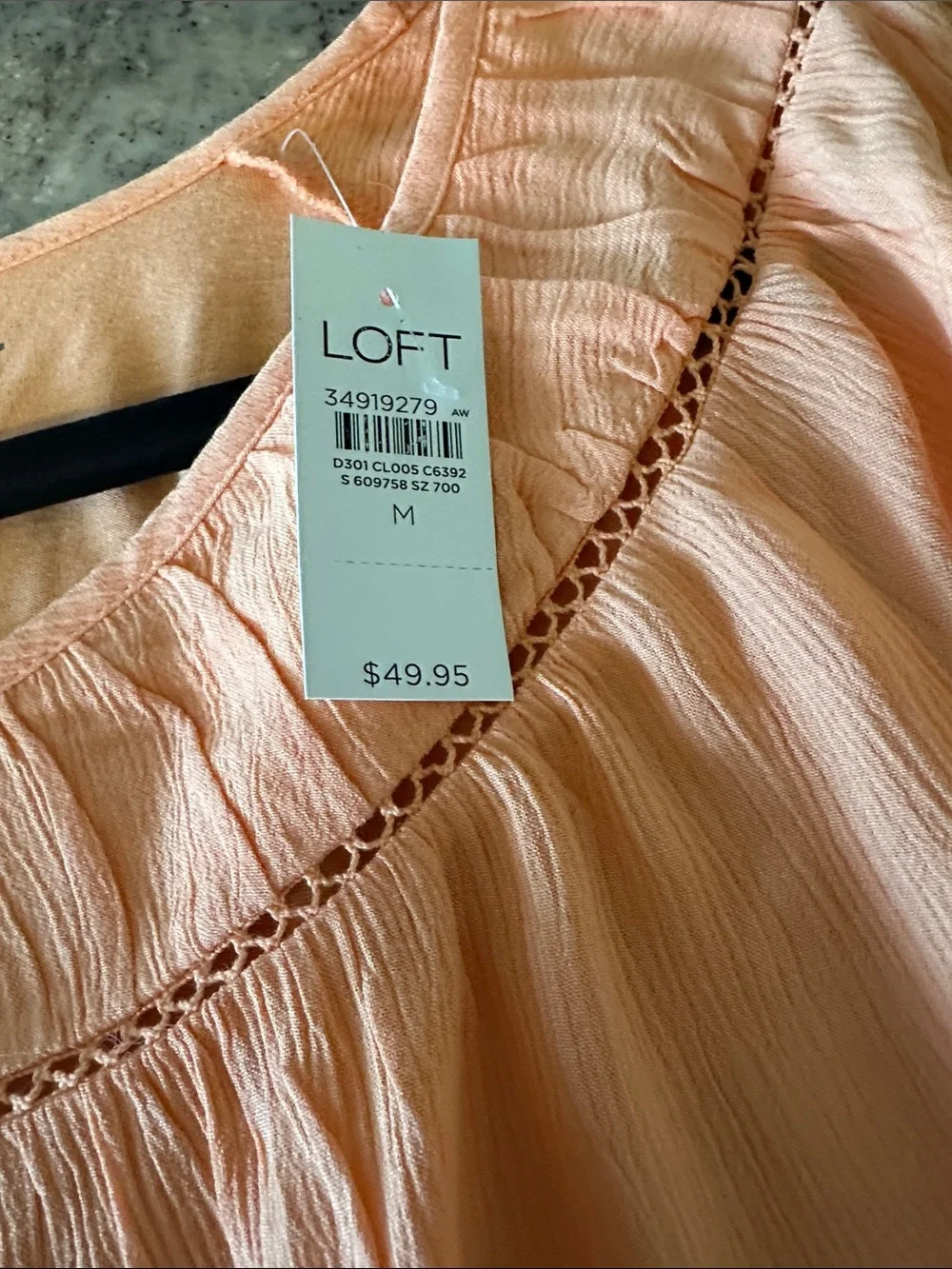 NWT LOFT Peach Short-Sleeve Peasant Blouse
